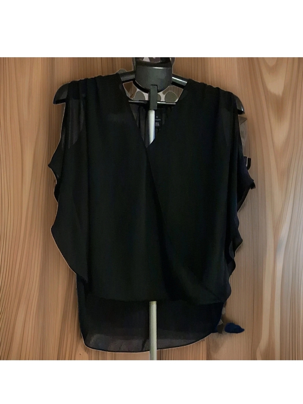 INC International Concepts Black Sleeveless Draped V-Neck Blouse